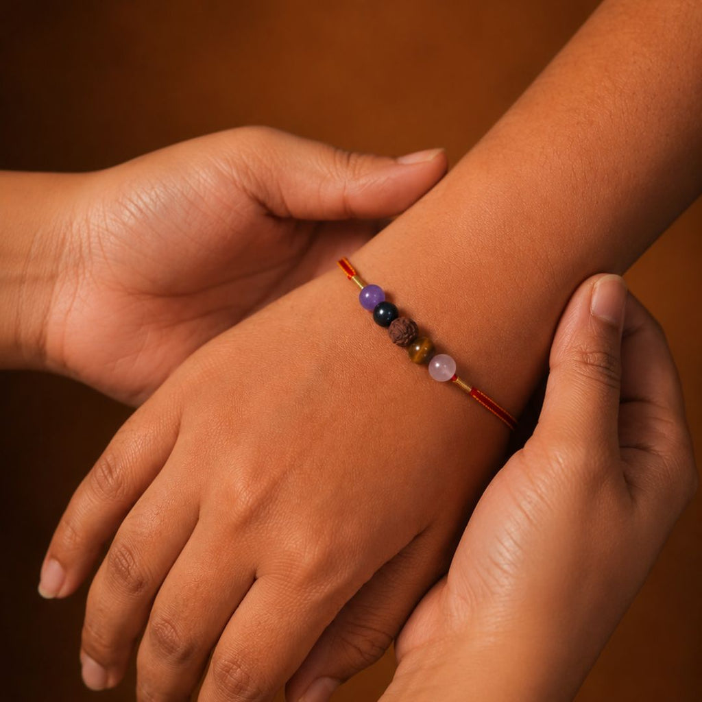 Natural Stone Rakhi & Personalised Bracelet Gift Set