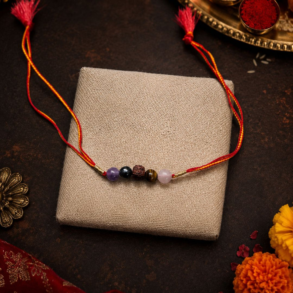 Natural Stone Rakhi & Personalised Bracelet Gift Set